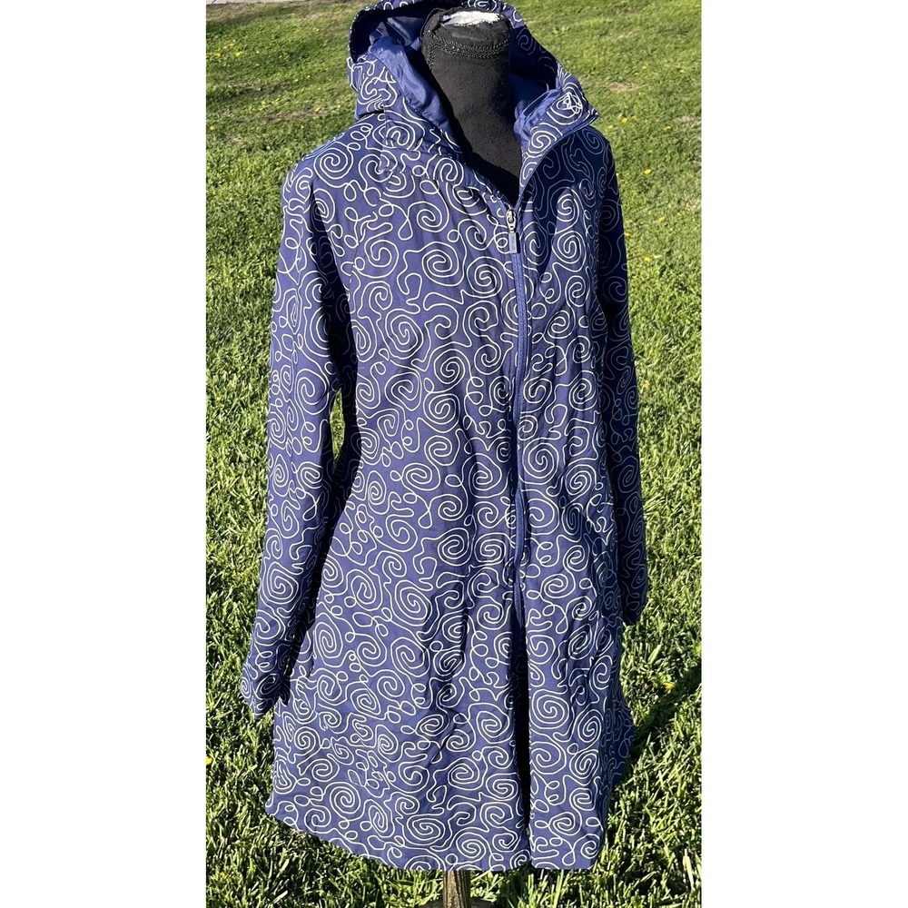AGU Jacket Womens XL Blue Hooded Windbreaker Raincoat Reflective Print‎ Cycling - Picture 9 of 14